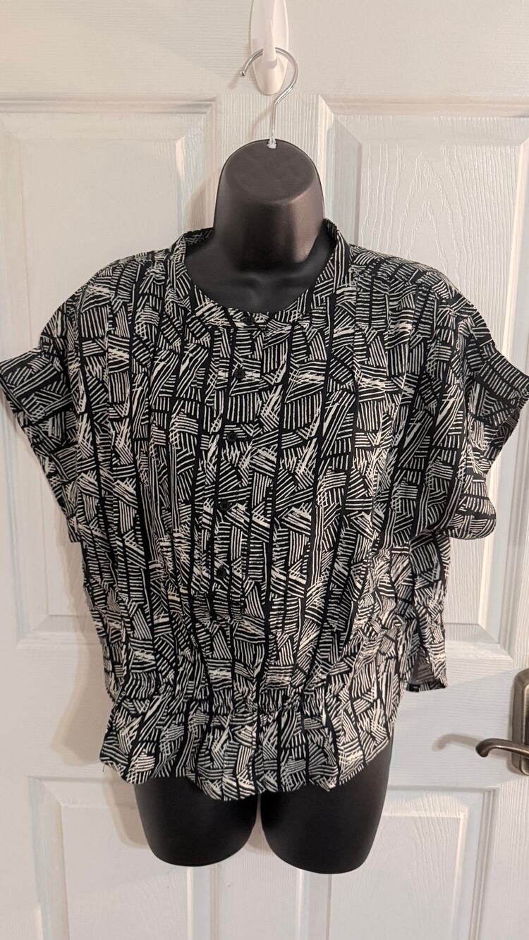 G by Giuliana Gathered Dolman-Sleeve Top in “Black Combo" color pattern XS NWT